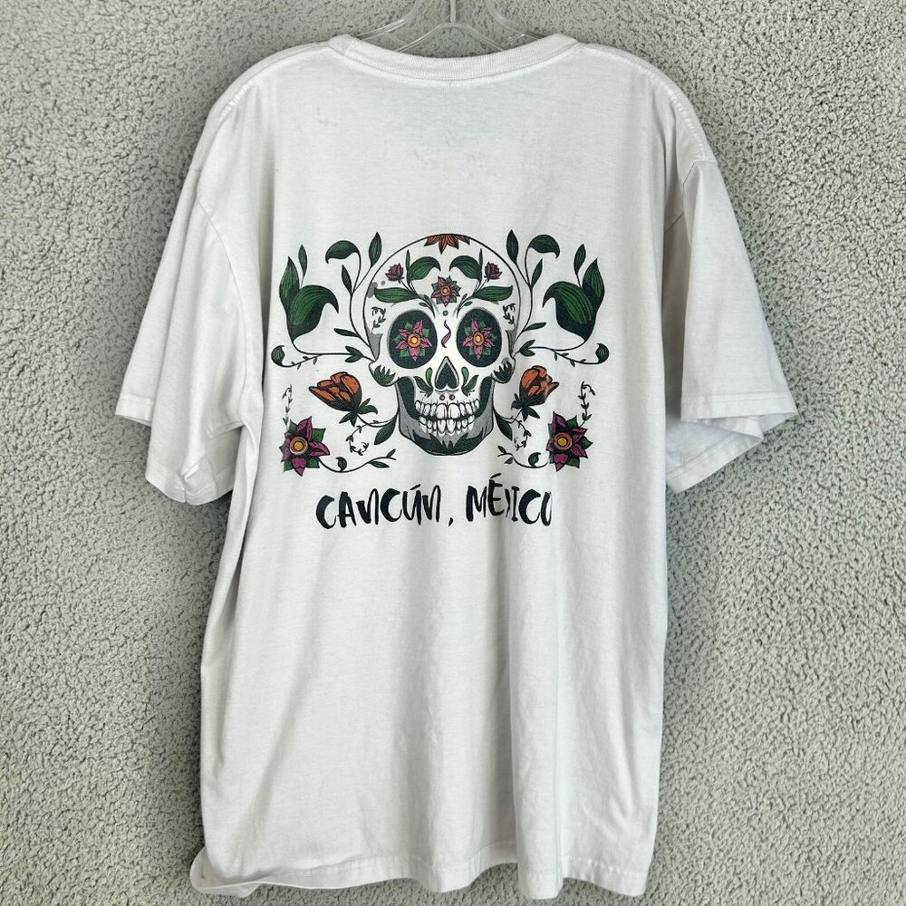 Vintage‎ 90s Cancun, Mexico Floral Skull T Shirt Size XL Santeria Chicano Style